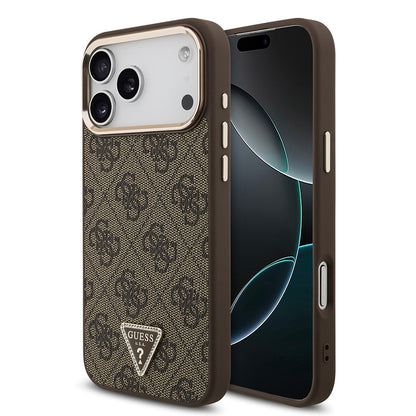 iPhone 17 Pro Max Kılıf Guess Orjinal Lisanslı M-safe Şarj Özellikli Taşlı Üçgen Logo 4G Desenli Kapak