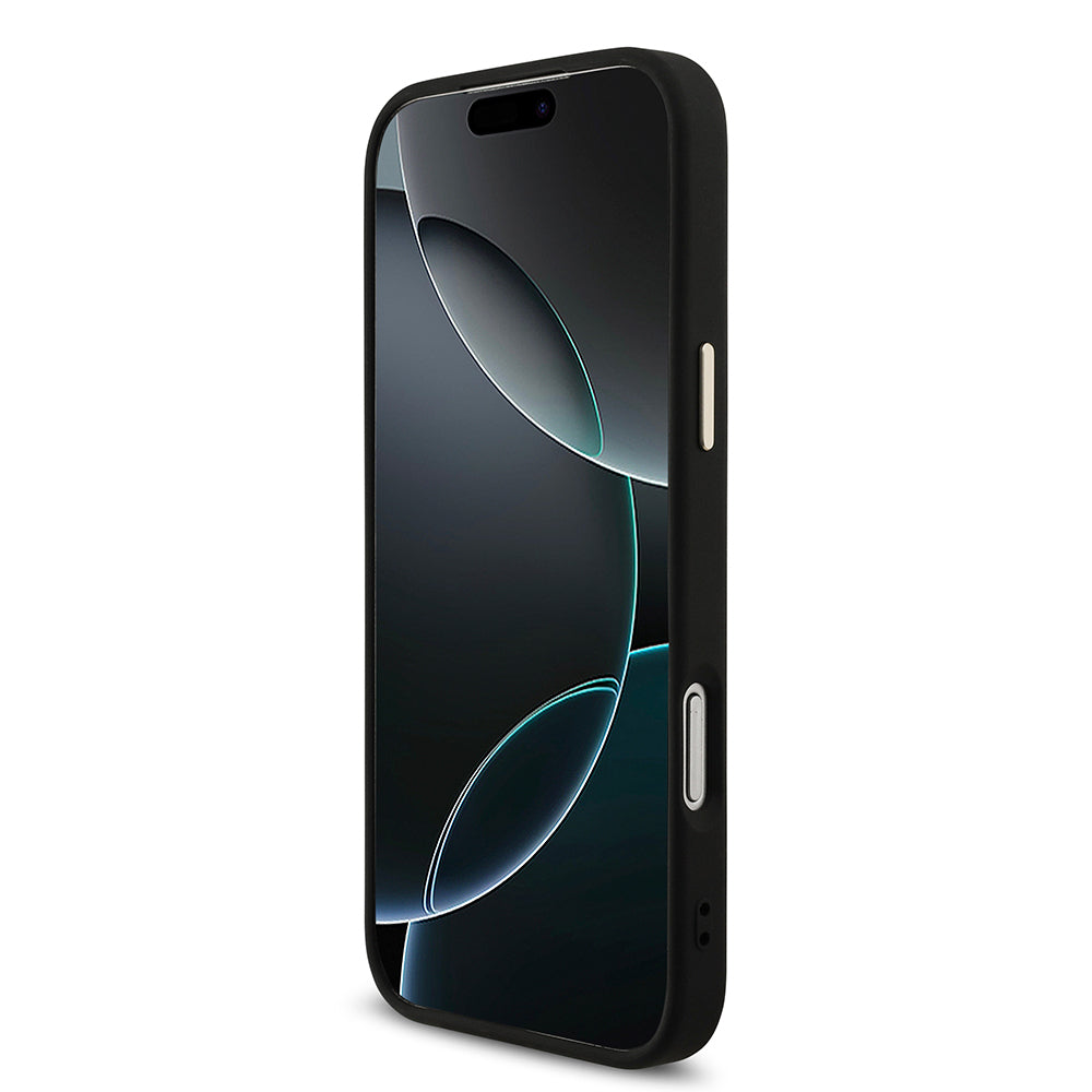 iPhone 17 Pro Max Kılıf Guess Orjinal Lisanslı M-safe Şarj Özellikli Taşlı Üçgen Logo 4G Desenli Kapak
