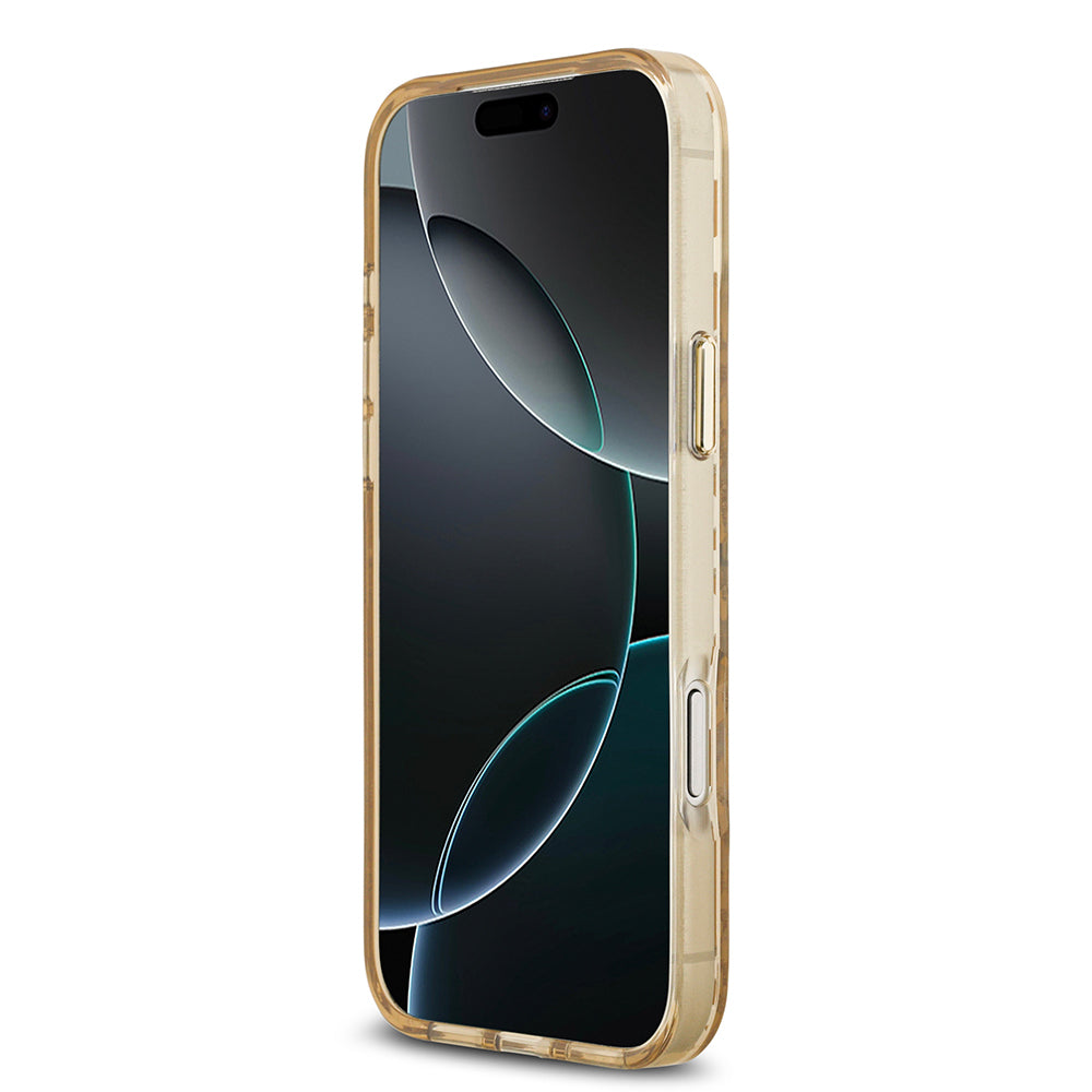 iPhone 17 Pro Max Kılıf Guess Orjinal Lisanslı M-safe Şarj Özellikli Üçgen Logolu Simli Leopar Desenli Kapak