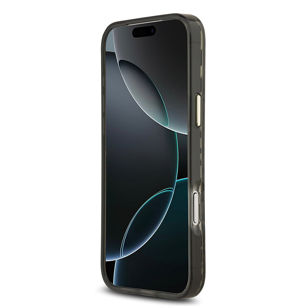 iPhone 17 Pro Max Kılıf Guess Orjinal Lisanslı M-safe Şarj Özellikli Üçgen Logolu Simli Leopar Desenli Kapak