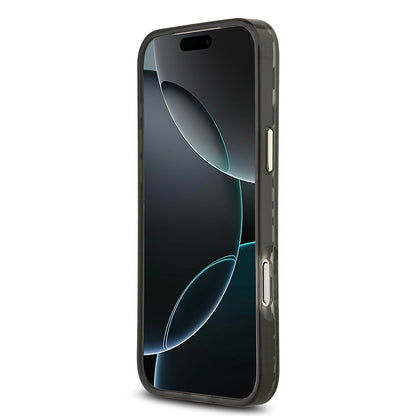 iPhone 17 Pro Max Kılıf Guess Orjinal Lisanslı M-safe Şarj Özellikli Üçgen Logolu Simli Leopar Desenli Kapak