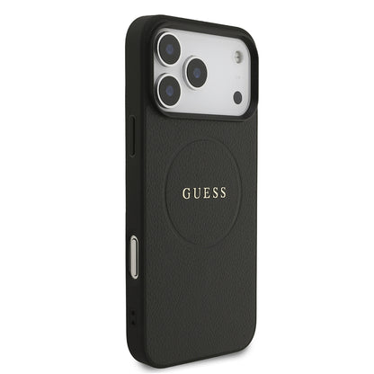 iPhone 17 Pro Max Kılıf Guess Orjinal Lisanslı M-safe Şarj Özellikli Yazı Logolu PU Deri Kapak