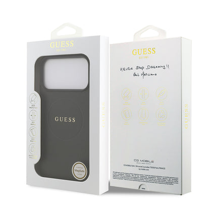 iPhone 17 Pro Max Kılıf Guess Orjinal Lisanslı M-safe Şarj Özellikli Yazı Logolu PU Deri Kapak
