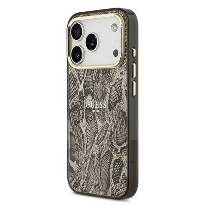 iPhone 17 Pro Max Kılıf Guess Orjinal Lisanslı M-safe Şarj Özellikli Yazı Logolu Python Desenli Kapak