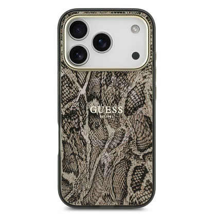 iPhone 17 Pro Max Kılıf Guess Orjinal Lisanslı M-safe Şarj Özellikli Yazı Logolu Python Desenli Kapak