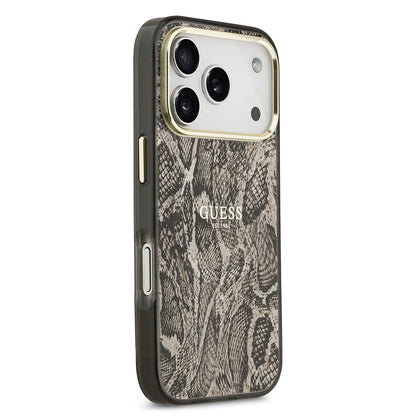 iPhone 17 Pro Max Kılıf Guess Orjinal Lisanslı M-safe Şarj Özellikli Yazı Logolu Python Desenli Kapak
