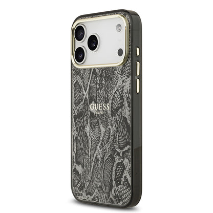 iPhone 17 Pro Max Kılıf Guess Orjinal Lisanslı M-safe Şarj Özellikli Yazı Logolu Python Desenli Kapak
