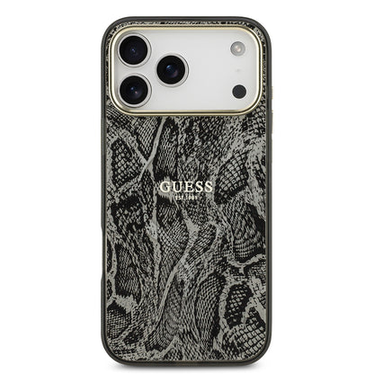 iPhone 17 Pro Max Kılıf Guess Orjinal Lisanslı M-safe Şarj Özellikli Yazı Logolu Python Desenli Kapak