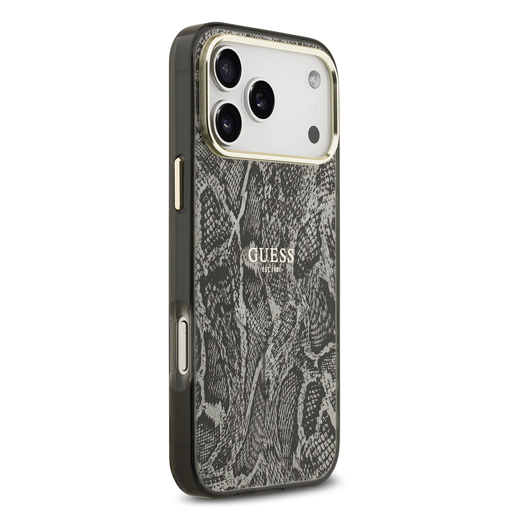 iPhone 17 Pro Max Kılıf Guess Orjinal Lisanslı M-safe Şarj Özellikli Yazı Logolu Python Desenli Kapak