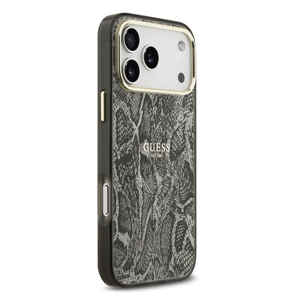 iPhone 17 Pro Max Kılıf Guess Orjinal Lisanslı M-safe Şarj Özellikli Yazı Logolu Python Desenli Kapak