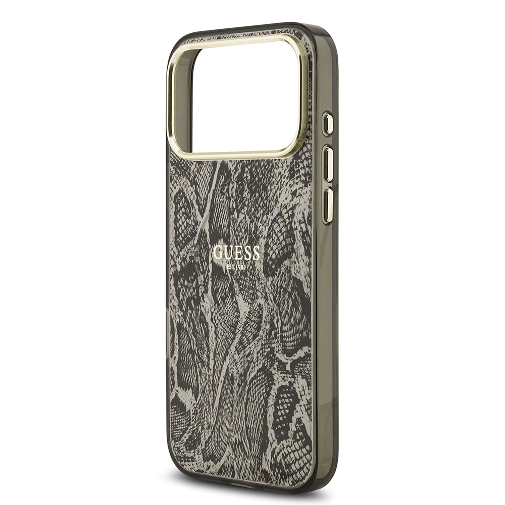 iPhone 17 Pro Max Kılıf Guess Orjinal Lisanslı M-safe Şarj Özellikli Yazı Logolu Python Desenli Kapak