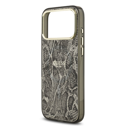 iPhone 17 Pro Max Kılıf Guess Orjinal Lisanslı M-safe Şarj Özellikli Yazı Logolu Python Desenli Kapak