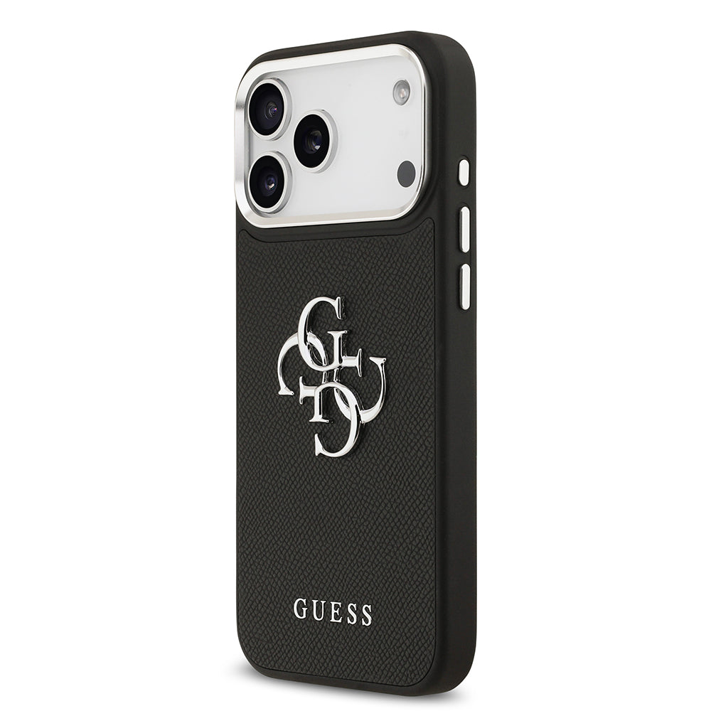 iPhone 17 Pro Max Kılıf Guess Orjinal Lisanslı Metal Kamera Çerçeveli Metal Büyük 4G ve Yazı Logolu PU Deri Kapak
