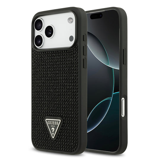iPhone 17 Pro Max Kılıf Guess Orjinal Lisanslı Taşlı Arka Yüzey Üçgen Logolu Kapak
