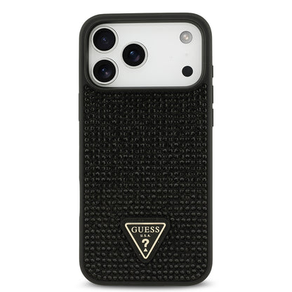 iPhone 17 Pro Max Kılıf Guess Orjinal Lisanslı Taşlı Arka Yüzey Üçgen Logolu Kapak