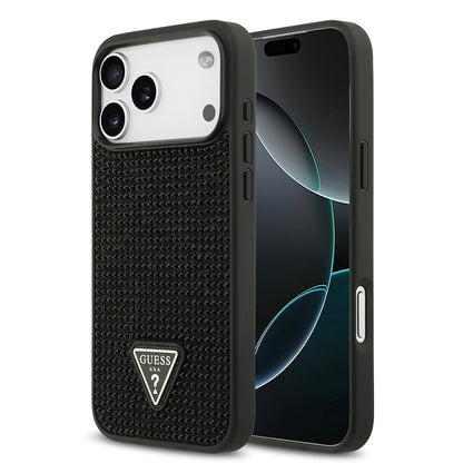 iPhone 17 Pro Max Kılıf Guess Orjinal Lisanslı Taşlı Arka Yüzey Üçgen Logolu Kapak