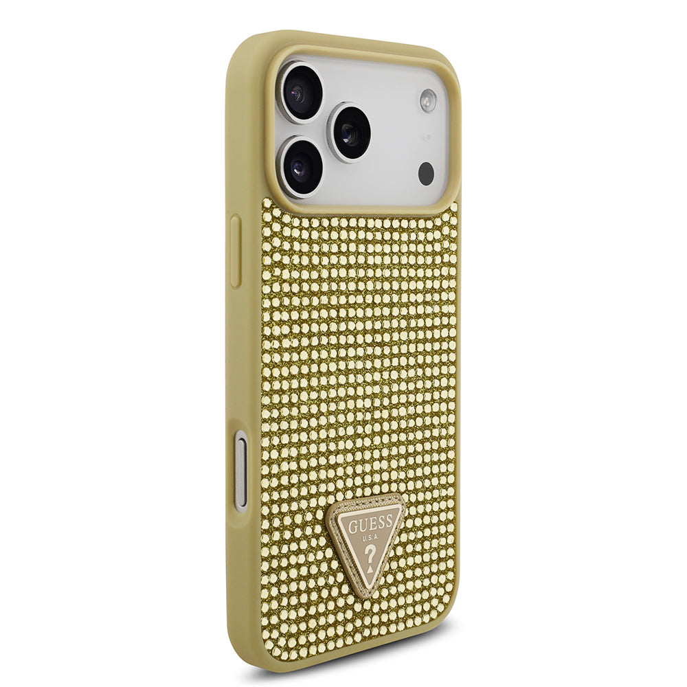 iPhone 17 Pro Max Kılıf Guess Orjinal Lisanslı Taşlı Arka Yüzey Üçgen Logolu Kapak