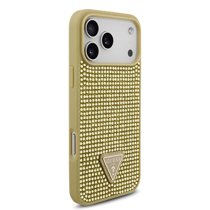 iPhone 17 Pro Max Kılıf Guess Orjinal Lisanslı Taşlı Arka Yüzey Üçgen Logolu Kapak
