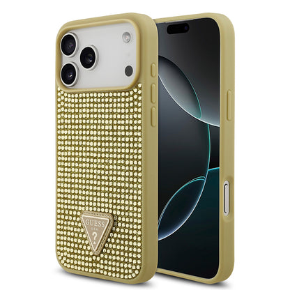 iPhone 17 Pro Max Kılıf Guess Orjinal Lisanslı Taşlı Arka Yüzey Üçgen Logolu Kapak