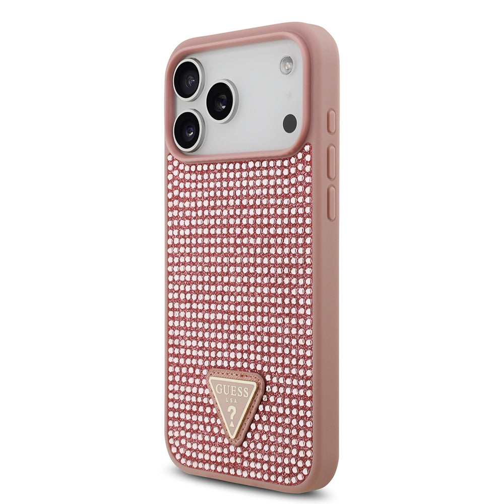 iPhone 17 Pro Max Kılıf Guess Orjinal Lisanslı Taşlı Arka Yüzey Üçgen Logolu Kapak