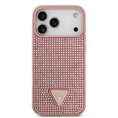 iPhone 17 Pro Max Kılıf Guess Orjinal Lisanslı Taşlı Arka Yüzey Üçgen Logolu Kapak