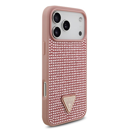 iPhone 17 Pro Max Kılıf Guess Orjinal Lisanslı Taşlı Arka Yüzey Üçgen Logolu Kapak