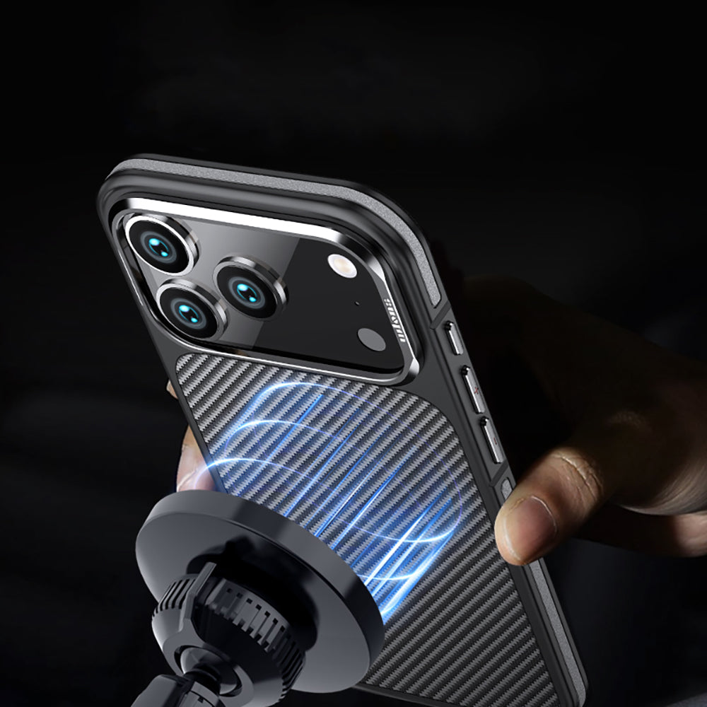 iPhone 17 Pro Max Kılıf Karbon Fiber Görünümlü Wlons Marin Kapak