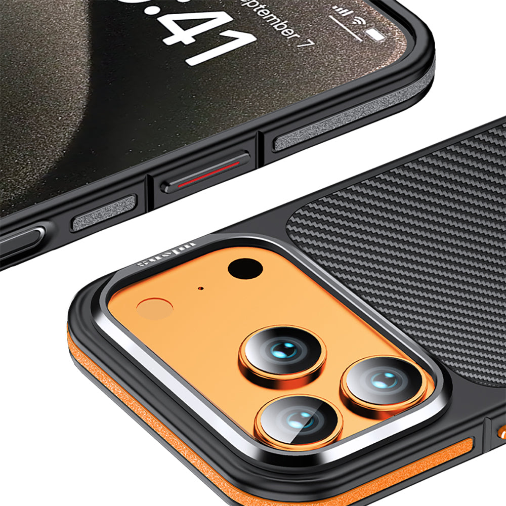 iPhone 17 Pro Max Kılıf Karbon Fiber Görünümlü Wlons Marin Kapak