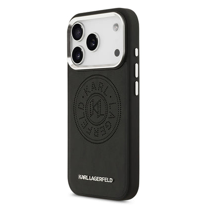 iPhone 17 Pro Max Kılıf Karl Lagerfeld Orjinal Lisanslı M-safe Şarj Özellikli Delikli Tasarım Metal Logolu PU Deri Kapak