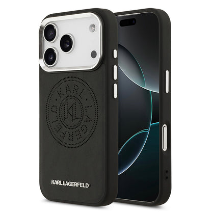 iPhone 17 Pro Max Kılıf Karl Lagerfeld Orjinal Lisanslı M-safe Şarj Özellikli Delikli Tasarım Metal Logolu PU Deri Kapak