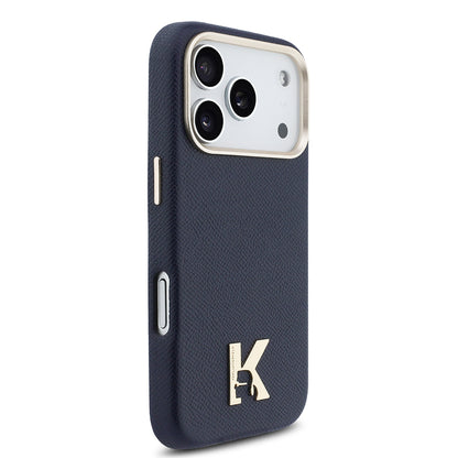 Apple iPhone 17 Pro Max Kılıf Karl Lagerfeld Orjinal Lisanslı M-safe Şarj Özellikli Gold Kamera Çerçeveli KHEAD Metal Logolu PU Deri Kapak