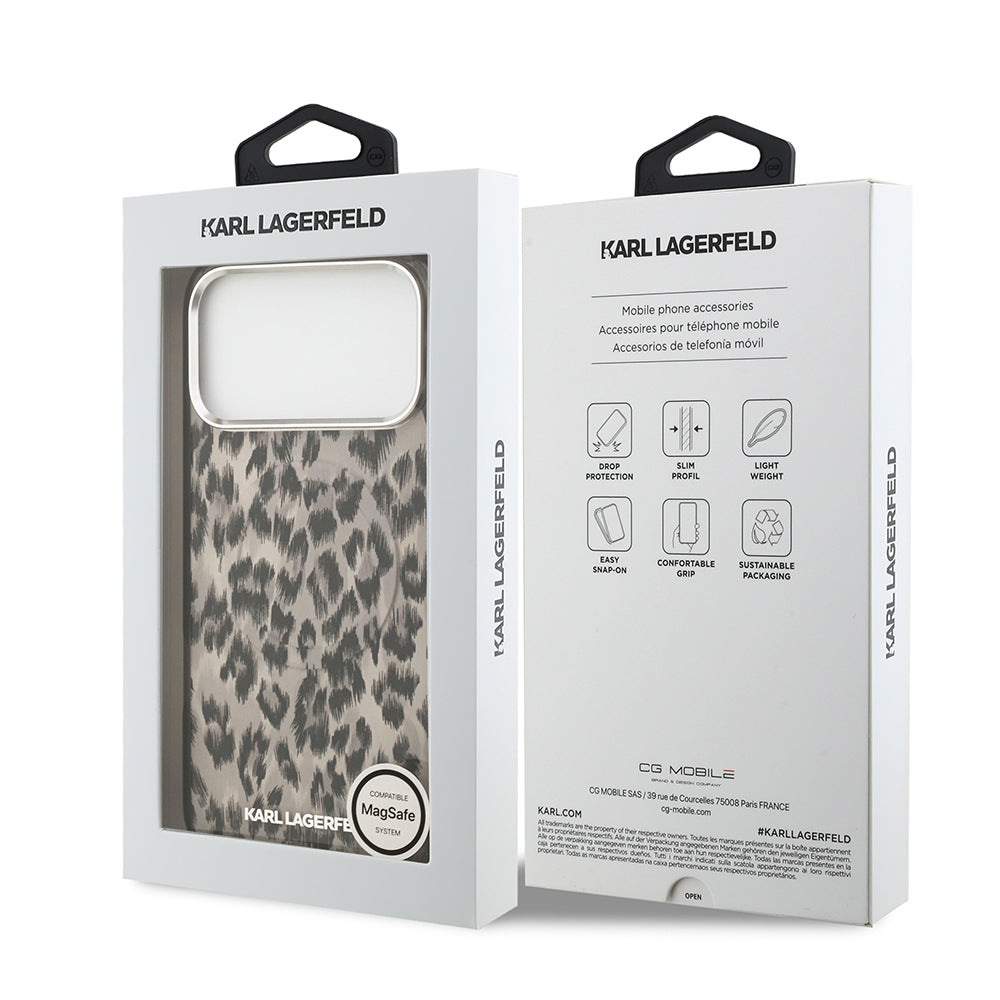 iPhone 17 Pro Max Kılıf Karl Lagerfeld Orjinal Lisanslı M-safe Şarj Özellikli IML Leopar Baskılı Kapak