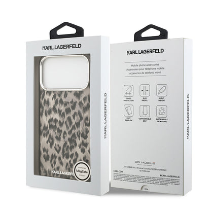 iPhone 17 Pro Max Kılıf Karl Lagerfeld Orjinal Lisanslı M-safe Şarj Özellikli IML Leopar Baskılı Kapak