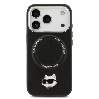iPhone 17 Pro Max Kılıf Karl Lagerfeld Orjinal Lisanslı M-safe Şarj Özellikli Metal Kamera ve Buton Tasarımlı Choupette PU Deri Kapak