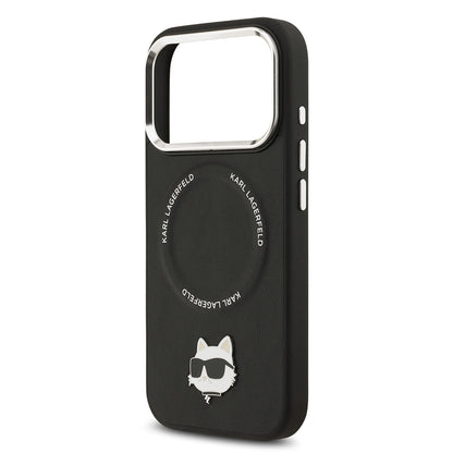 iPhone 17 Pro Max Kılıf Karl Lagerfeld Orjinal Lisanslı M-safe Şarj Özellikli Metal Kamera ve Buton Tasarımlı Choupette PU Deri Kapak