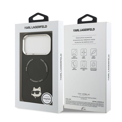 iPhone 17 Pro Max Kılıf Karl Lagerfeld Orjinal Lisanslı M-safe Şarj Özellikli Metal Kamera ve Buton Tasarımlı Choupette PU Deri Kapak