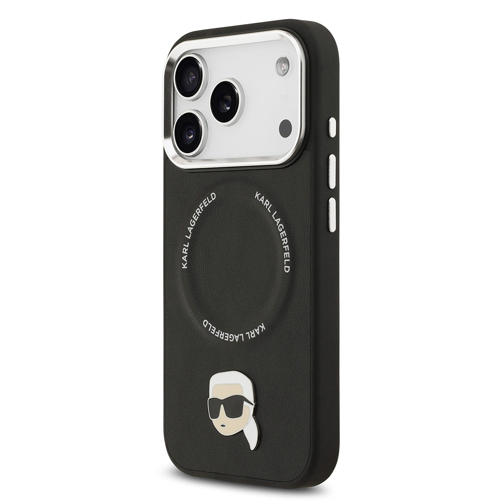 iPhone 17 Pro Max Kılıf Karl Lagerfeld Orjinal Lisanslı M-safe Şarj Özellikli Metal Kamera ve Buton Tasarımlı Karl PU Deri Kapak