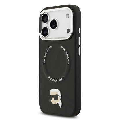 iPhone 17 Pro Max Kılıf Karl Lagerfeld Orjinal Lisanslı M-safe Şarj Özellikli Metal Kamera ve Buton Tasarımlı Karl PU Deri Kapak