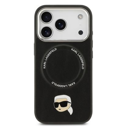 iPhone 17 Pro Max Kılıf Karl Lagerfeld Orjinal Lisanslı M-safe Şarj Özellikli Metal Kamera ve Buton Tasarımlı Karl PU Deri Kapak