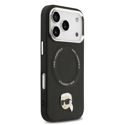 iPhone 17 Pro Max Kılıf Karl Lagerfeld Orjinal Lisanslı M-safe Şarj Özellikli Metal Kamera ve Buton Tasarımlı Karl PU Deri Kapak