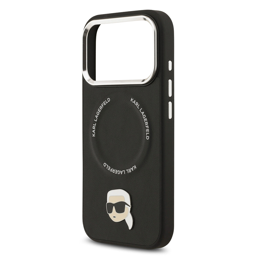 iPhone 17 Pro Max Kılıf Karl Lagerfeld Orjinal Lisanslı M-safe Şarj Özellikli Metal Kamera ve Buton Tasarımlı Karl PU Deri Kapak