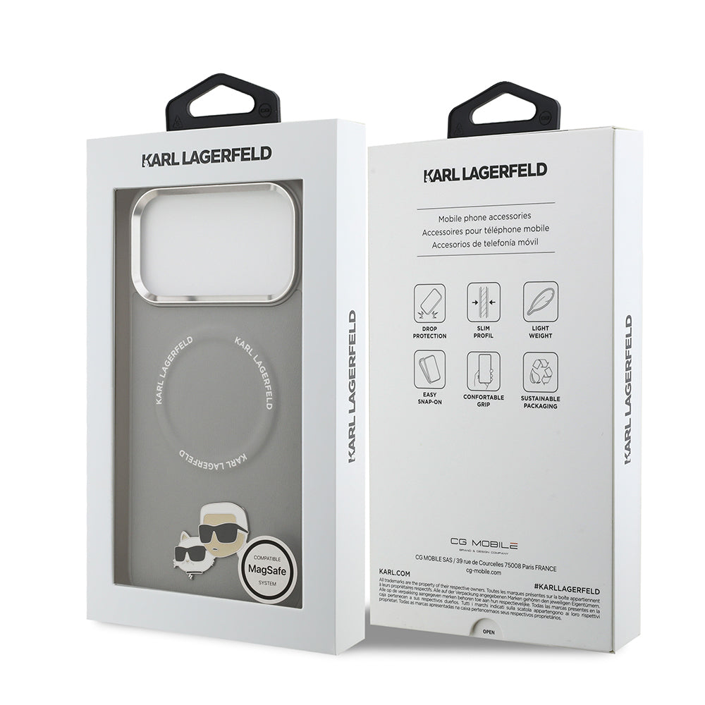 iPhone 17 Pro Max Kılıf Karl Lagerfeld Orjinal Lisanslı M-safe Şarj Özellikli Metal Kamera ve Buton Tasarımlı K&C PU Deri Kapak