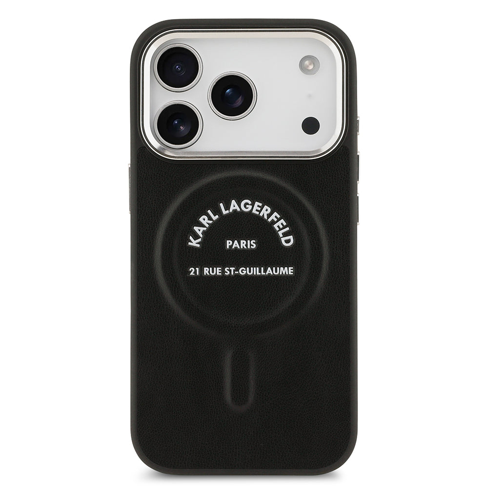 iPhone 17 Pro Max Kılıf Karl Lagerfeld Orjinal Lisanslı M-safe Şarj Özellikli Metal Kamera ve Buton Tasarımlı Paris RSG PU Deri Kapak