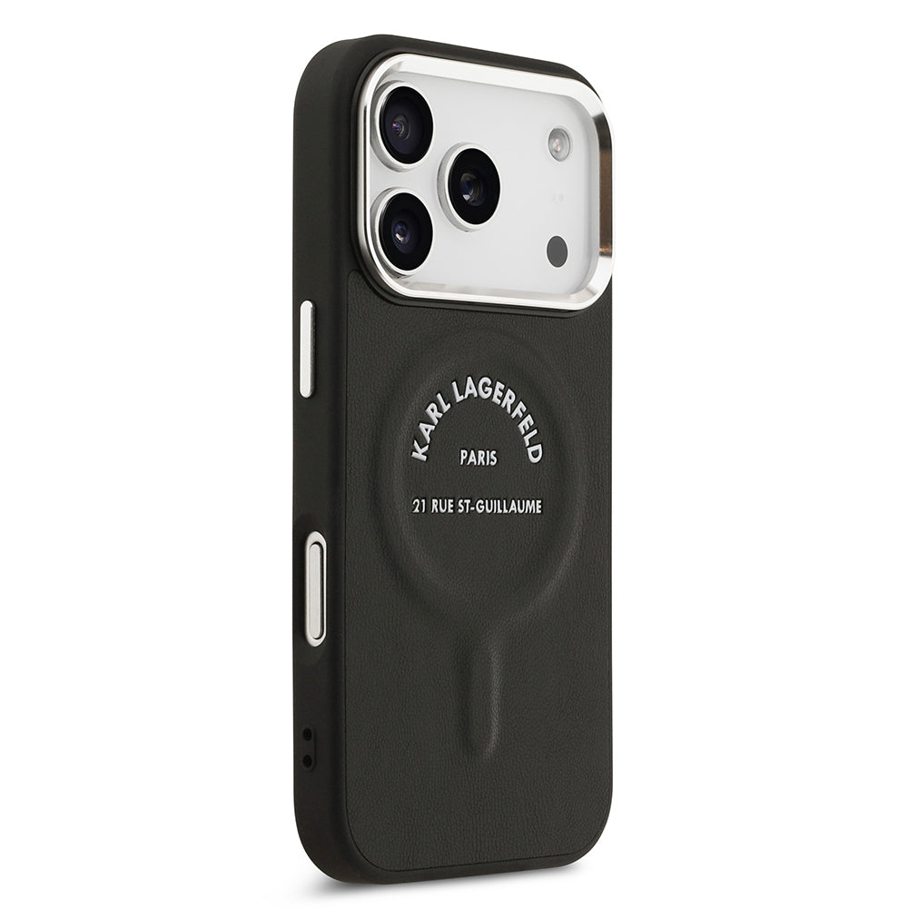 iPhone 17 Pro Max Kılıf Karl Lagerfeld Orjinal Lisanslı M-safe Şarj Özellikli Metal Kamera ve Buton Tasarımlı Paris RSG PU Deri Kapak
