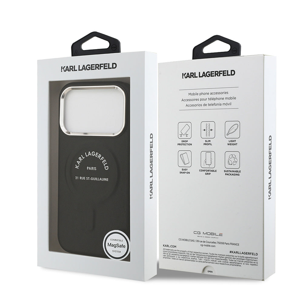 iPhone 17 Pro Max Kılıf Karl Lagerfeld Orjinal Lisanslı M-safe Şarj Özellikli Metal Kamera ve Buton Tasarımlı Paris RSG PU Deri Kapak