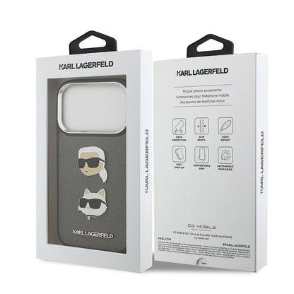 iPhone 17 Pro Max Kılıf Karl Lagerfeld Orjinal Lisanslı Metal Logolu K&C Heads Pin Kapak