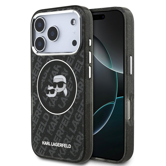 iPhone 17 Pro Max Kılıf Karl Lagerfeld Orjinal Lisanslı Parlayan Simli Karl & Choupette Heads Kapak