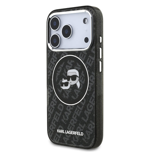 iPhone 17 Pro Max Kılıf Karl Lagerfeld Orjinal Lisanslı Parlayan Simli Karl & Choupette Heads Kapak