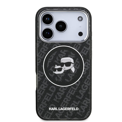 iPhone 17 Pro Max Kılıf Karl Lagerfeld Orjinal Lisanslı Parlayan Simli Karl & Choupette Heads Kapak