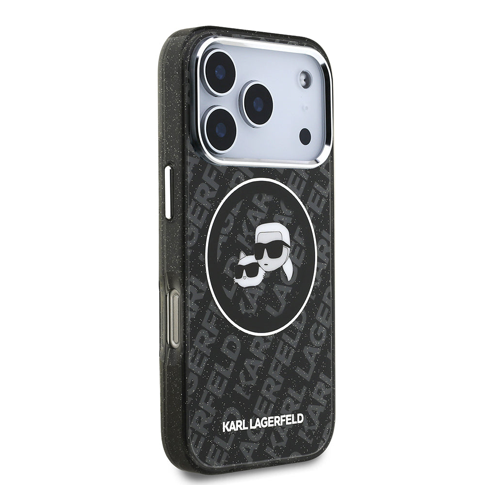 iPhone 17 Pro Max Kılıf Karl Lagerfeld Orjinal Lisanslı Parlayan Simli Karl & Choupette Heads Kapak